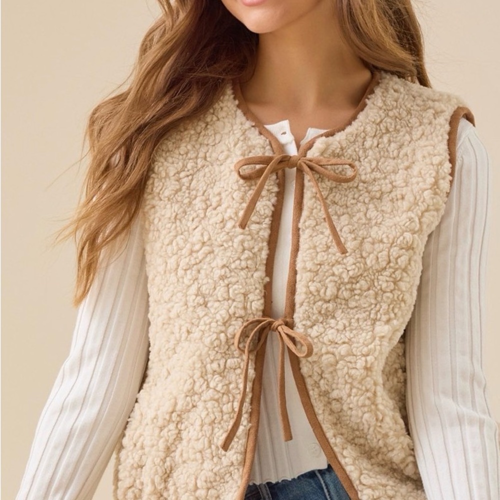 Altar'd State Cream Vest with Brown Trim